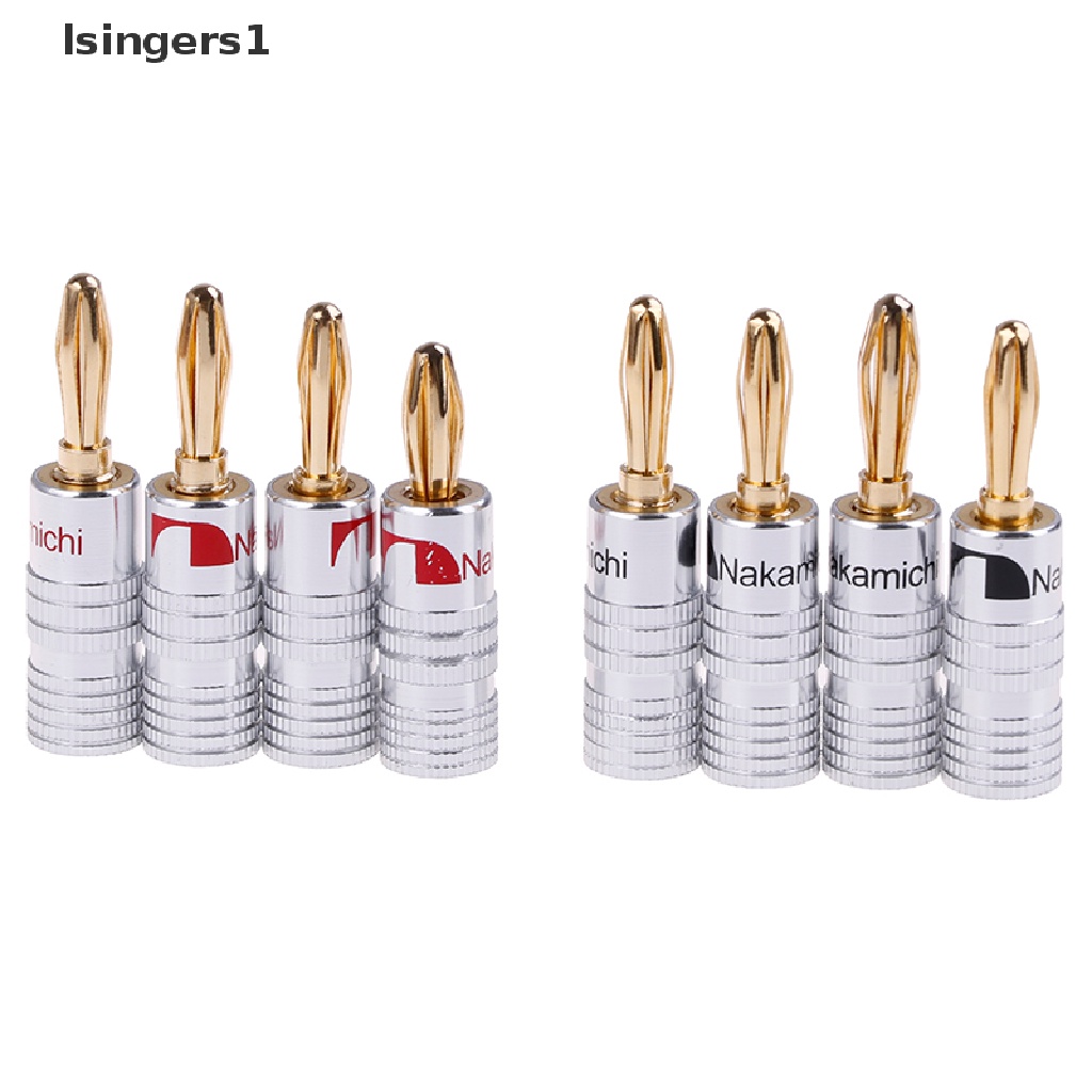 (lsingers1) 4pcs / 2 Pasang Konektor Jack banana plug Lapis Emas 24K Untuk Speaker Audio