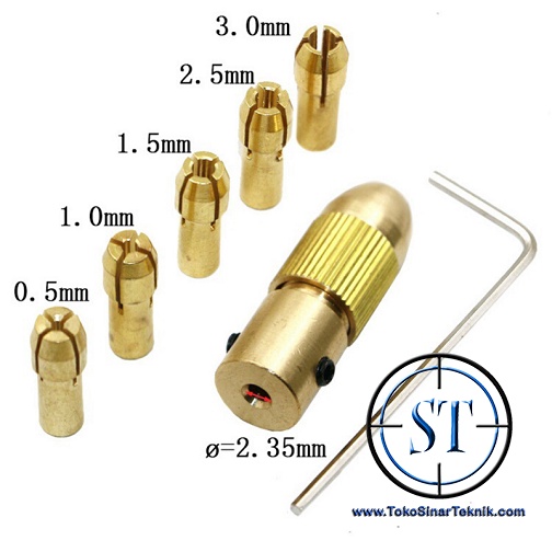 Paket Chuck set Drill 2.35mm Collet 7in1 5pcs Motor DC Coupling mini Bor Drill Brass Kuningan Copper Gerinda Grinder Mini + kunci L