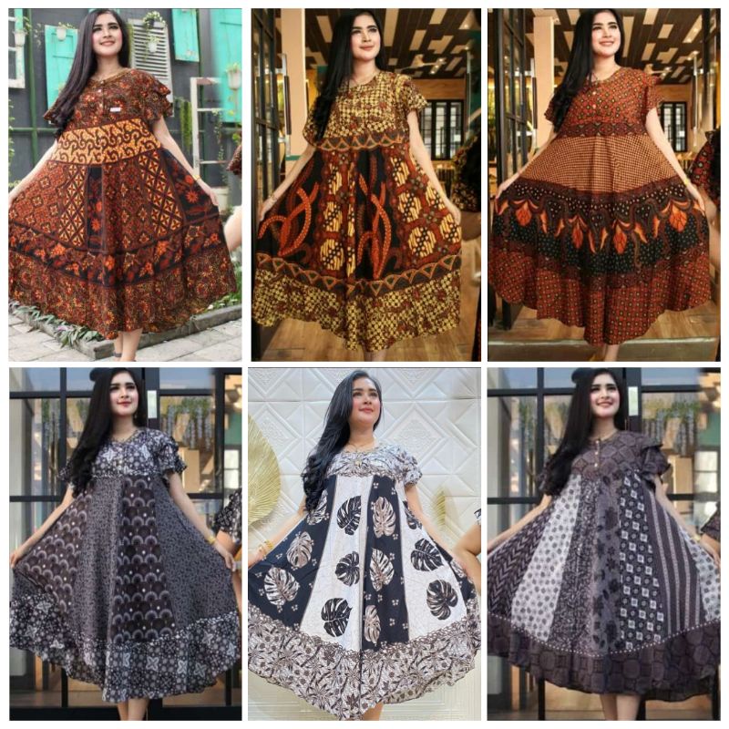 Daster Payung Klok Jumbo Monochrome Sogan Batik Kencana