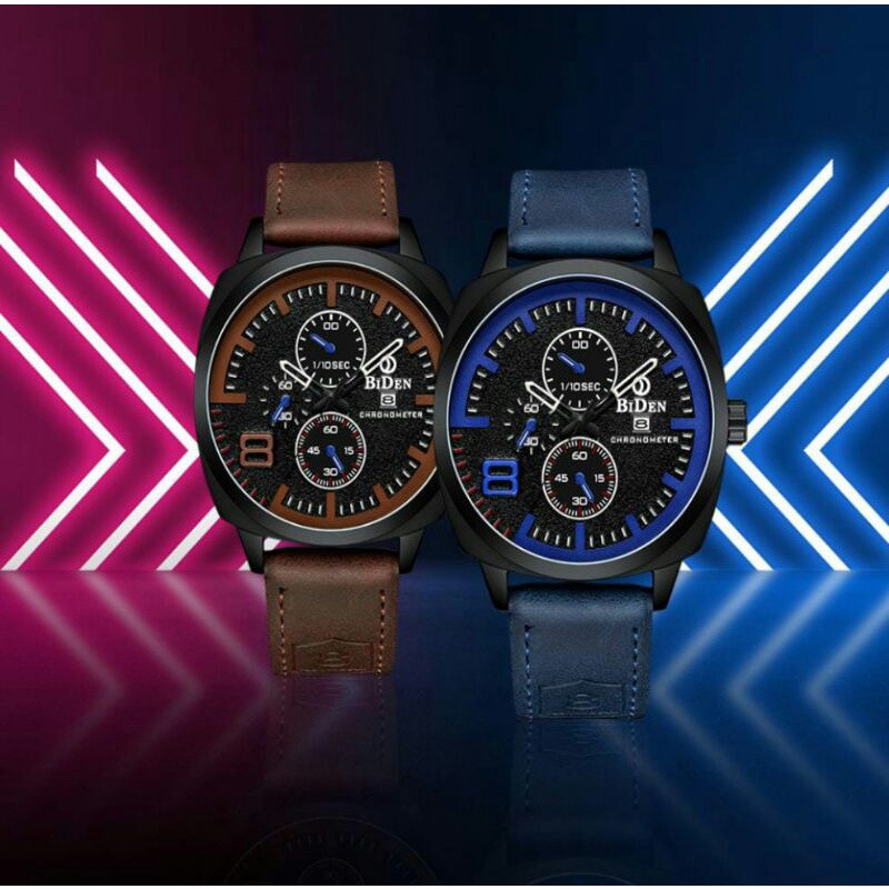 Jam tangan pria - jam tangan cowok - jam tangan biden 8006 analog chronograph strap kulit