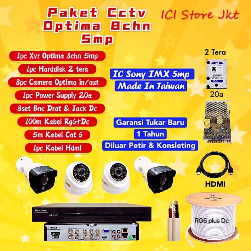 Paket Cctv 8 kamera optima ic sony 5mp