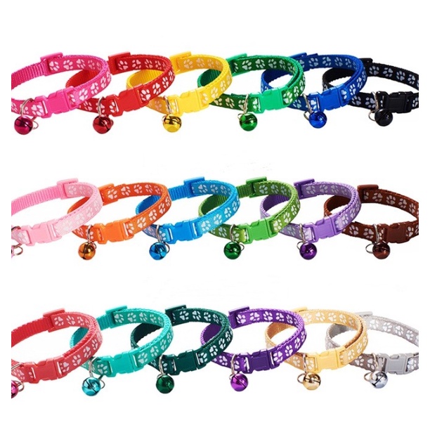 JT - Kalung Kucing Lonceng Hewan Peliharaan Tali Leher Anjing Kecil Lonceng Pet Collar Dog Kitten Adjustable Motif Tapak Kaki Murah IMP