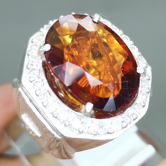 Cincin Batu Permata Pria Orange GARNET SRILANGKA Perak