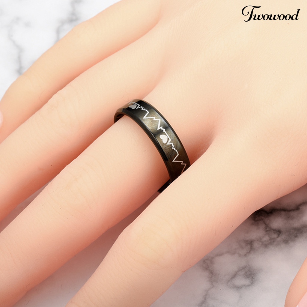 Cincin Bahan Stainless Steel Motif Detak Jantung Untuk Pernikahan