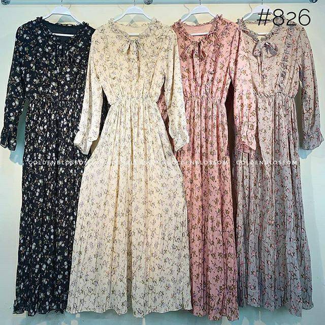 NENINA Gamis sifon premium plisket import motif bunga
Kode: #826