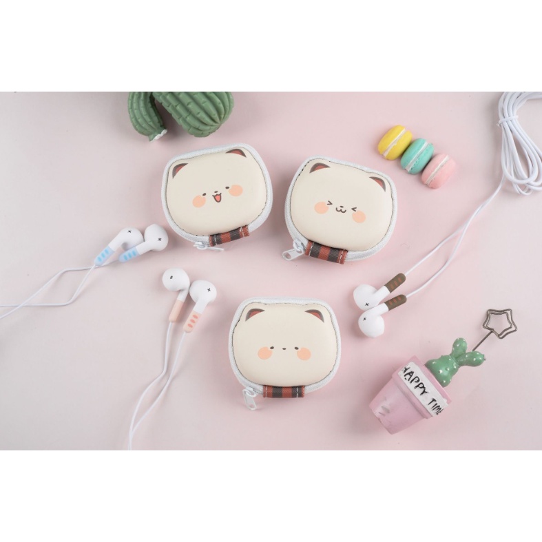 [E-285] Set Earphone MOER STORAGE BAG / Headset Karakter Animal Bear Lucu / Wadah Earphone Kepala Beruang Imut / Earphone Karakter Bear Moe