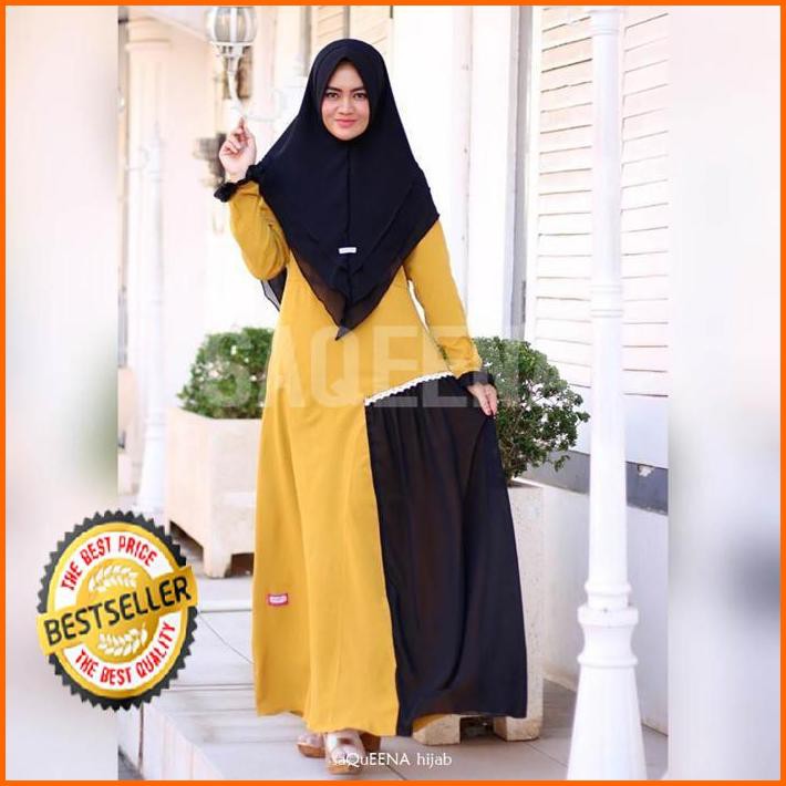 Diskon Gamis Arniz Lady Zara Set Khimar Mix Ceruty Hitam