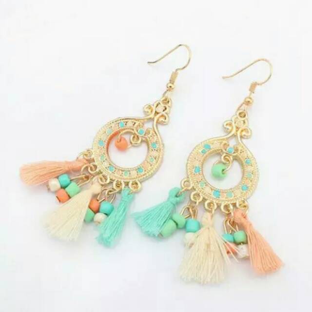 Pastel drop earring set tassel boho bohemian style korean cute ulzzang
