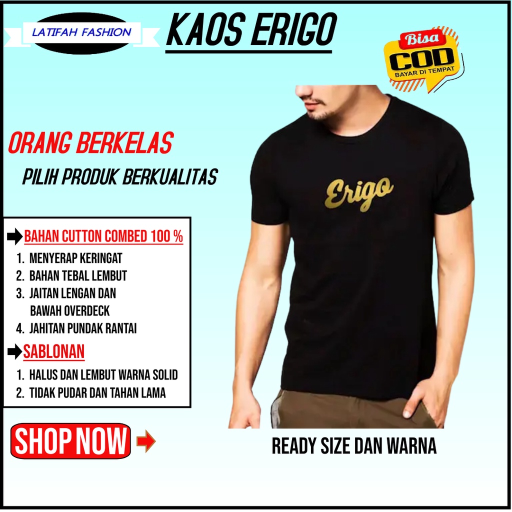 PAKAIAN Baju Kaos Super Premium LENGAN PENDEK ERIGO Peria / Wanita Cowo Hitam Klambi KAOS POLOS T SH