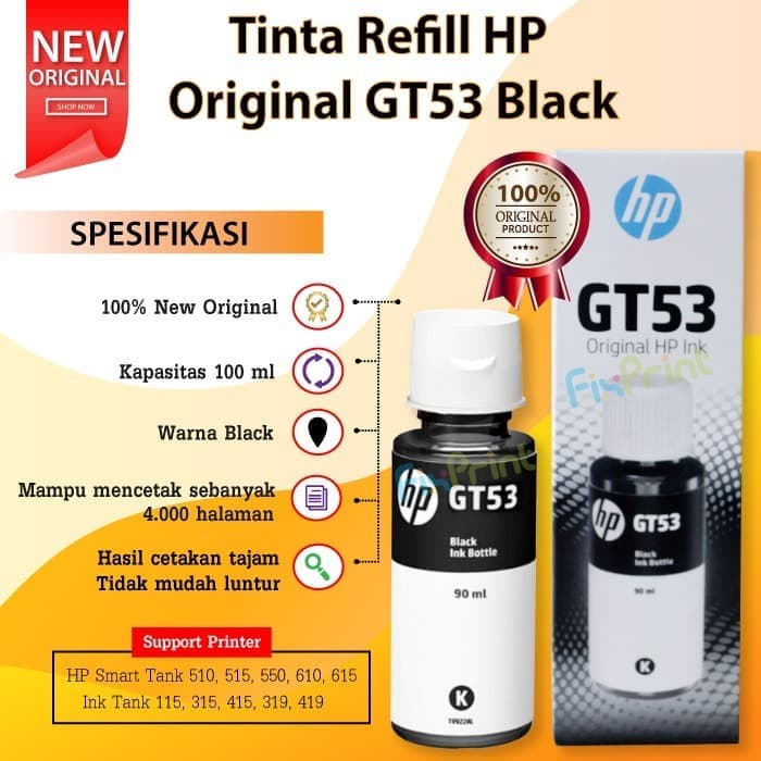Tinta HP Original GT51 Black M0H57A 90ml- Tinta Refill Printer HP FSB2737