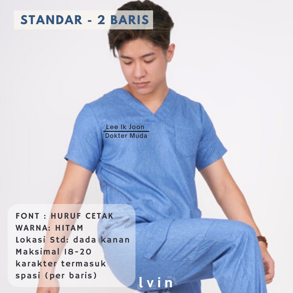 Bordir nama Baju OKA / baju jaga OK / baju perawat  / Seragam klinik Lvin