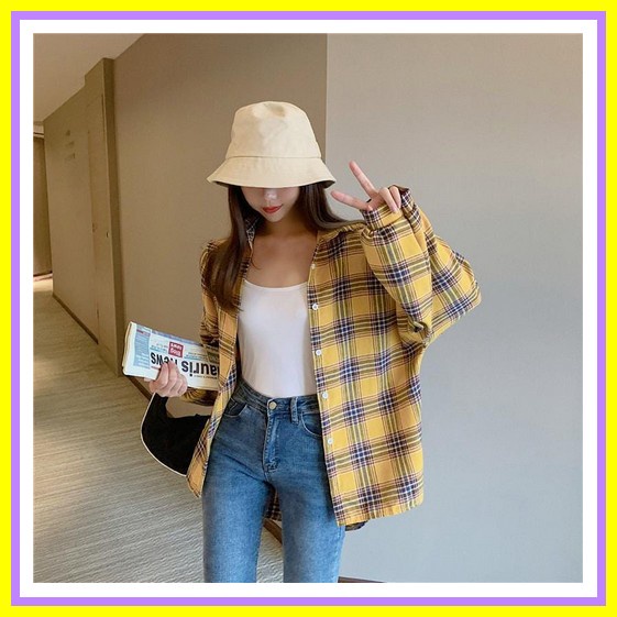 Flanel Oversize Motif Kotak Bestseller Lengan Panjang Flanel Cewek Terlaris Atasan  Kemeja Casual Ke