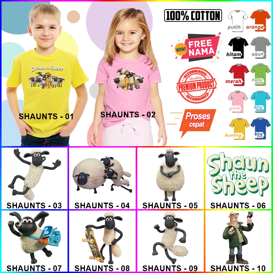 Baju Kaos ANAK DAN DEWASA SHAUN THE SHEEP COUPLE (FREE NAMA)