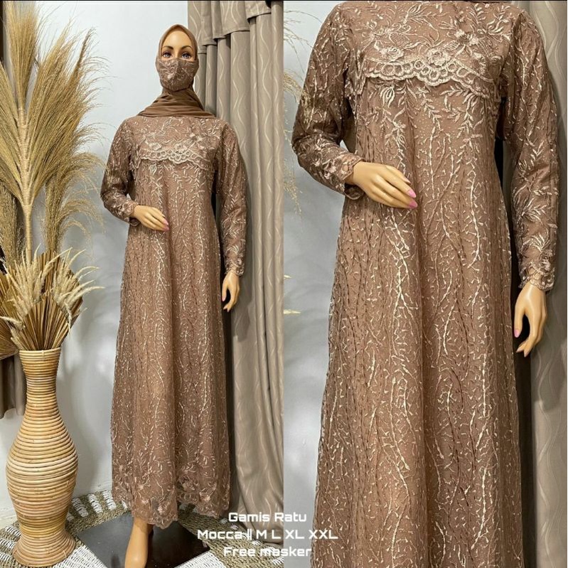 Kadai.baju / Gamis ratu bordir / Gamis pesta brukat jumbo wanita / Dress brukat bordir