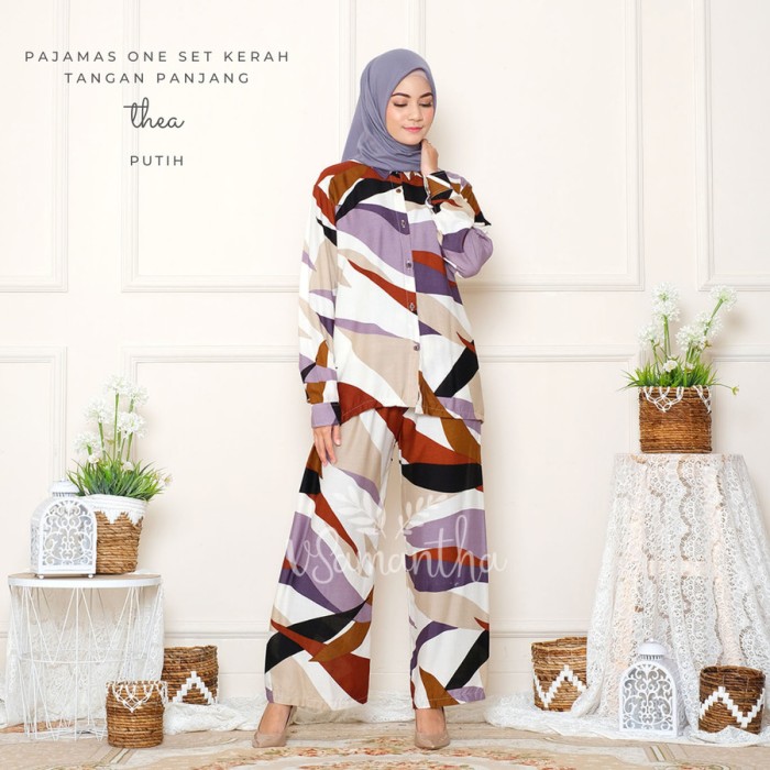 Baju Tidur Wanita Setelan Kemeja Tidur Thea Adem Lembut BUSUI Frinedly - Putih