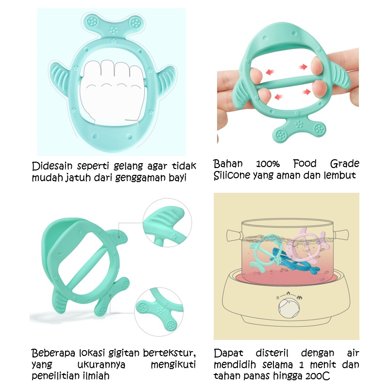 LIGERA Teether Silicone Baby Shark / Cow Gigitan Gelang Premium BPA FREE