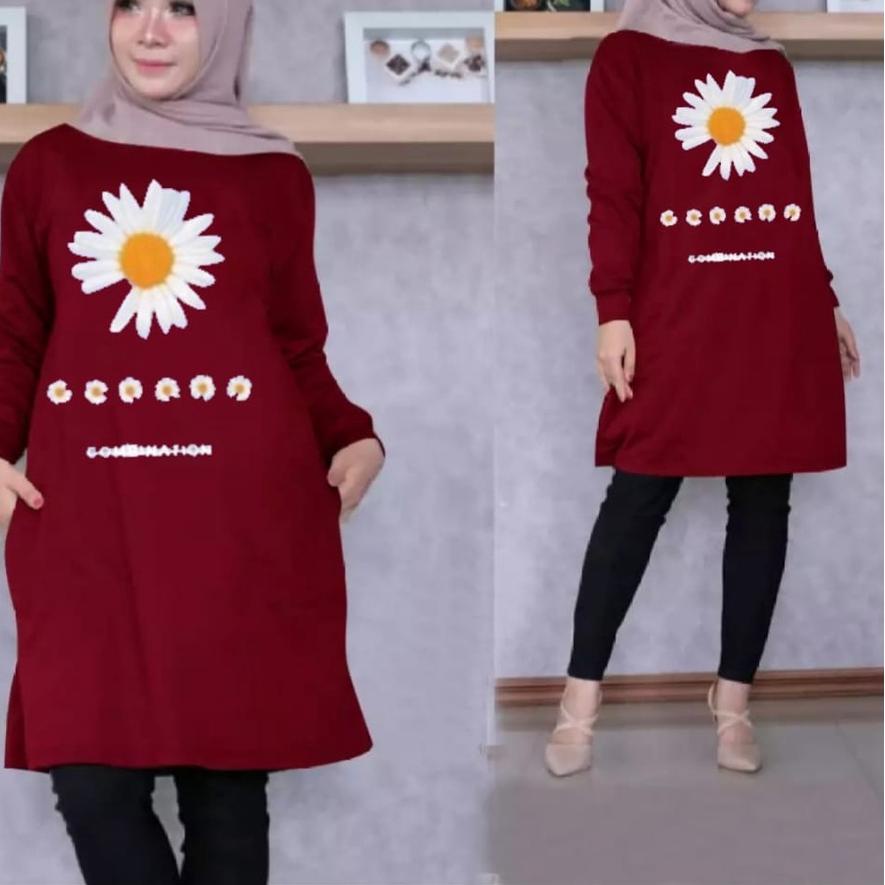☄ FASHION_WANITA55 TUNIK MUSLIM BUNGA CANTIK BABYTERRY HALUS/TUNIK WANITA TERBARU 2021 KEKINIAN/TUNI