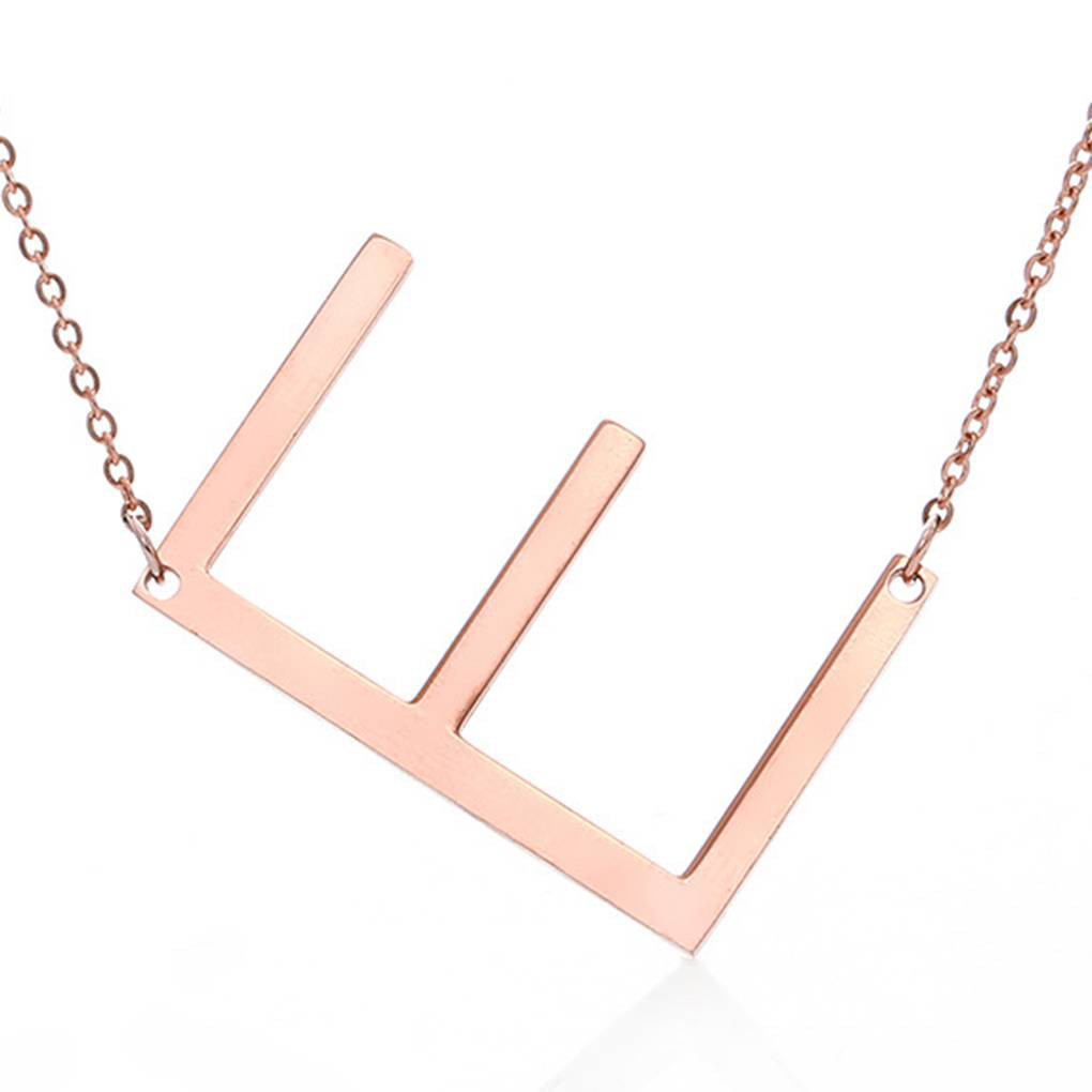 Kalung Rantai Liontin Motif Huruf Bahan Stainless Steel Warna Rose Gold Simple Elegan Wanita