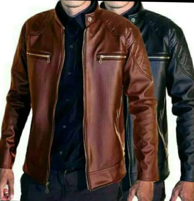 Jaket Kulit Sintetis pria Model reasing terlaris