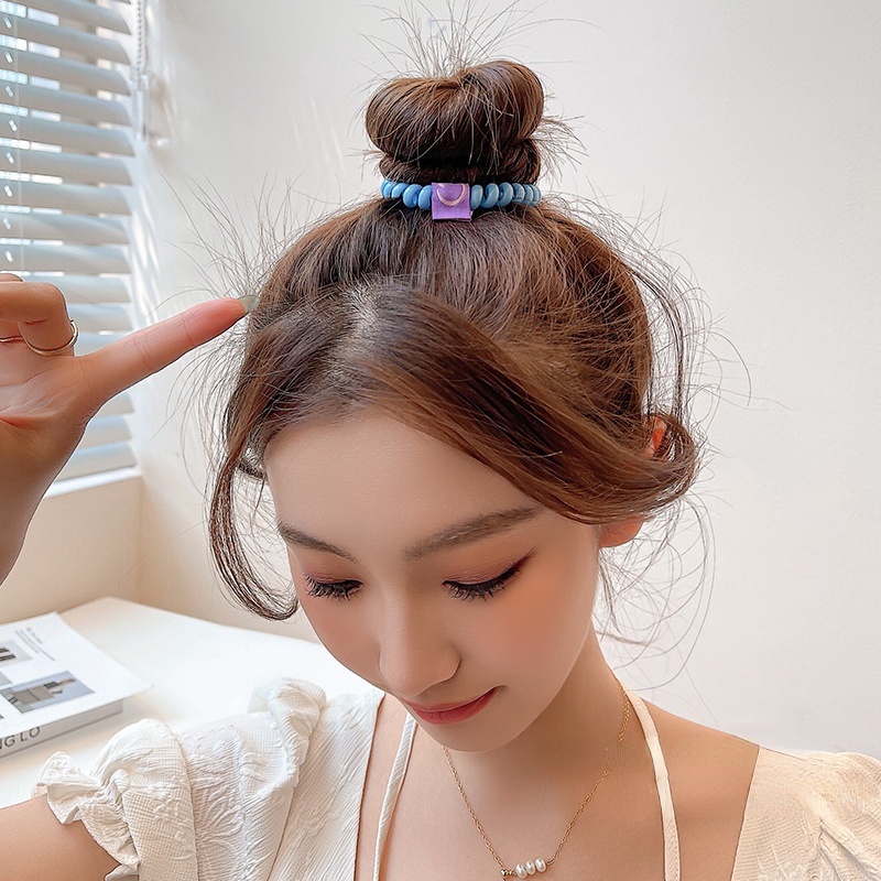 2022 Ikat Rambut Model Kabel Telepon Motif Smiley Face Warna Permen Gaya Korea Untuk Wanita