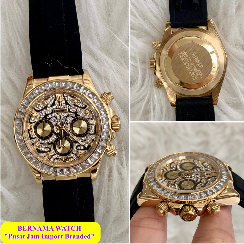 MEGA SALE  JAM TANGAN PRIA KEREN RECOMENDED ROLEX DAYTONA RUBBER TIGER EYE MATIC 42MM JAM TANGAN PRI