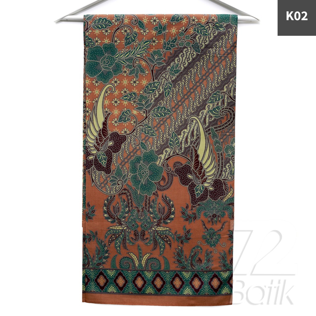 KAIN BATIK PREMIUM Bahan Katun Motif Kembang Warna Hijau Ijo Orange 721618 Cap 72 Jarik Jarit Samping Kebat Panjang Batik Katun Modern Premium Bahan Seragam Batik Pernikahan Kantor Keluarga Murah Kamen Jadi Batik Bali Lembaran