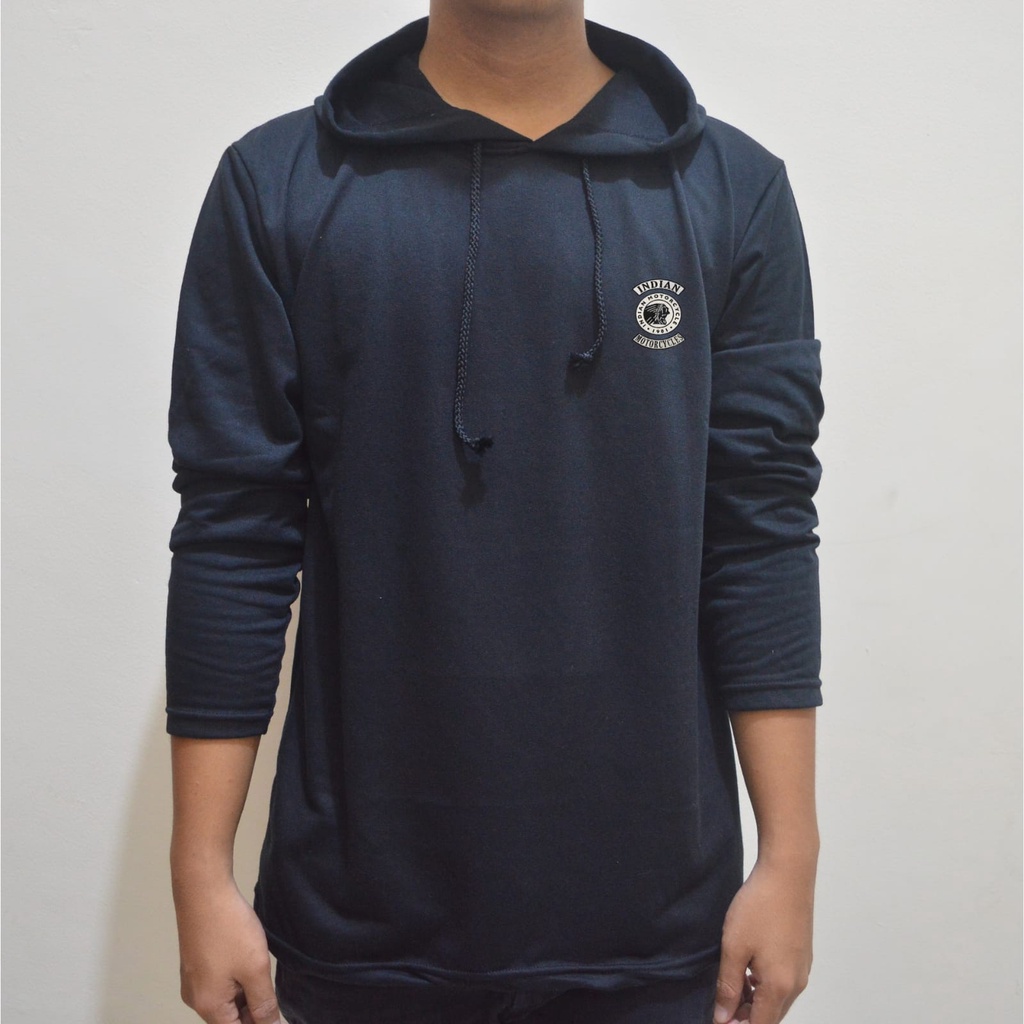 Kaos hoodie pria lengan panjang simple kaos kupluk distro lengan panjang baju bertopi pria pakain be