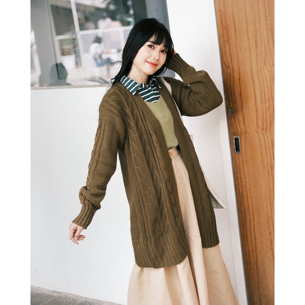 Myrubylicious CABLE GRANNY LONG CARDIGAN-BROWN