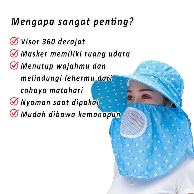 HZ Topi Visor Lipat Wanita Anti UV Lebar / Topi Cadar Penutup Wajah / Topi Pantai Cadar Lebar