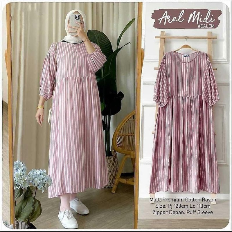 Dres Rayon Arel Midi, Homedress Gamis Rayon Motif Bunga, Gamis Rayon Termurah.