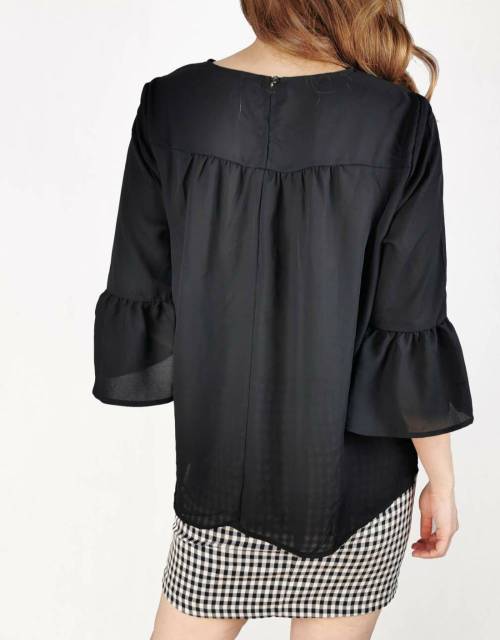 Old navy black cotton flowy bellsleeve babydoll blouse