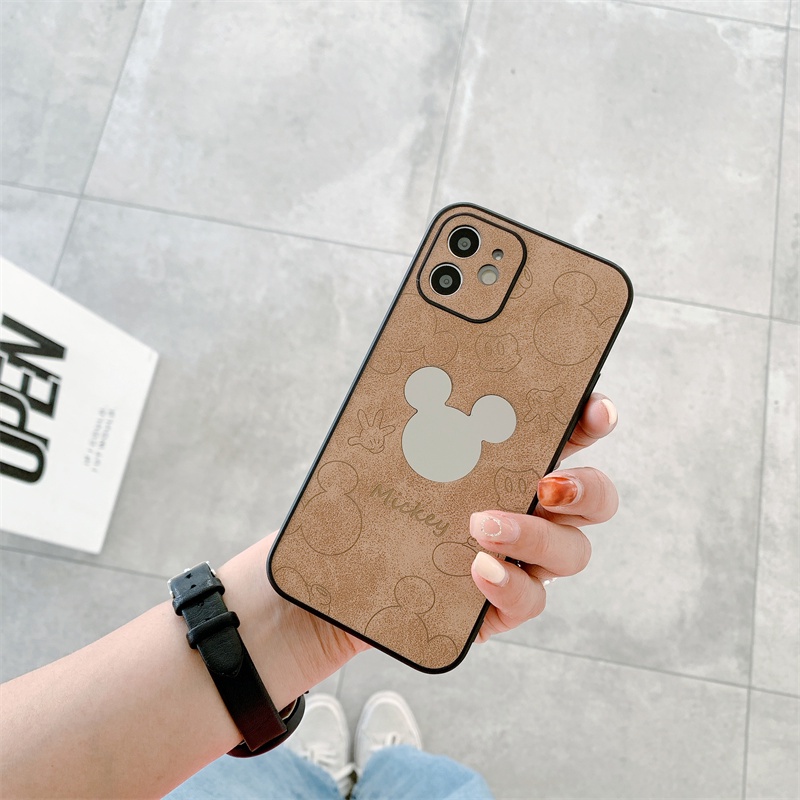 Leather mirror Mickey head case iphone 12 pro max 12mini 11pro max Xs max XR 7/8/se2020 7plus/8plus all-inclusive anti-fall protective cover casing iphone