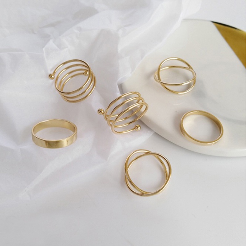 6PCS  Adjustable Women Metal Irregular Geometry Trendy Ring