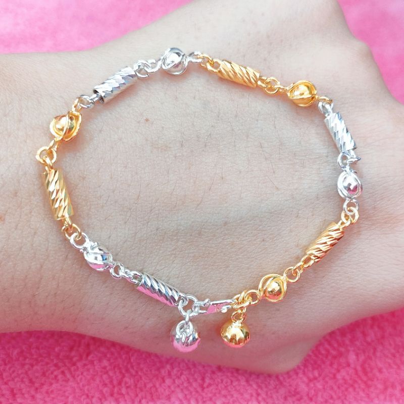 GELANG RANTAI BAMBU KOMBINASI WARNA PERAK ASLI 925 LAPIS EMAS