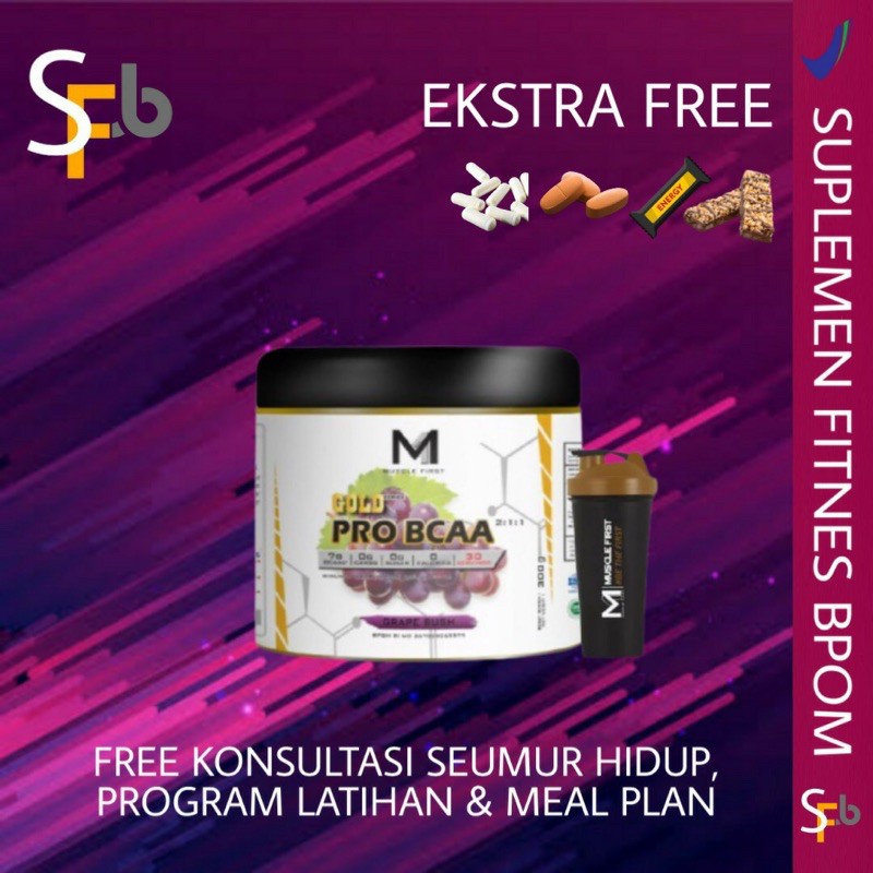 M1 MUSCLE FIRST PRO GOLD BCAA 300 GRAM 30 SERVING SUPLEMEN FITNES KESEHATAN GYM MAKANAN RECOVERY