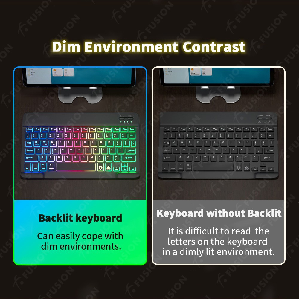 Fusion 10 Inch Backlit Backlight Wireless Keyboard And Mouse LED Colorful Bluetooth Keyboard For iPad Laptop Android iPhone