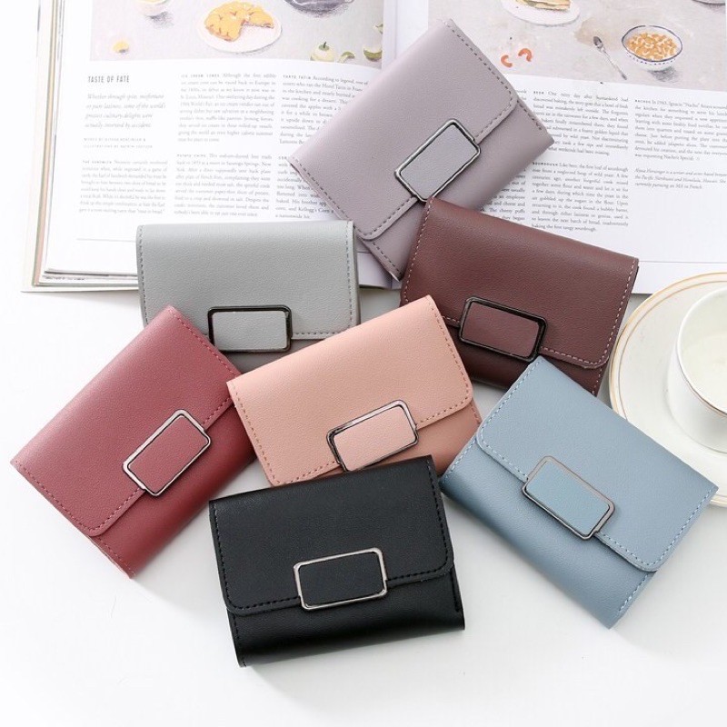 Dompet Korea Lipat Wanita Kecil Kotak Persegi Polos