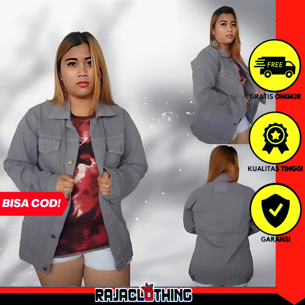 RCL - Jaket Jeans Oversize Warna Abu Abu - Jaket Jeans Cewek - Jaket Jeans Wanita - Jaket Jeans Oversize M-L-XL-XXL