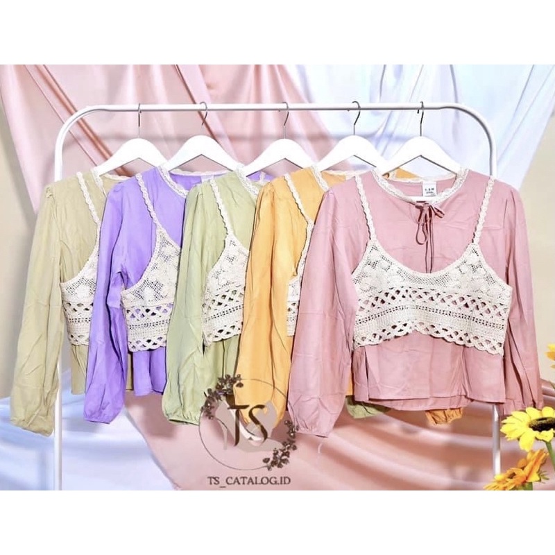 Baju Import Blouse Kerah Tali with Crochet 005