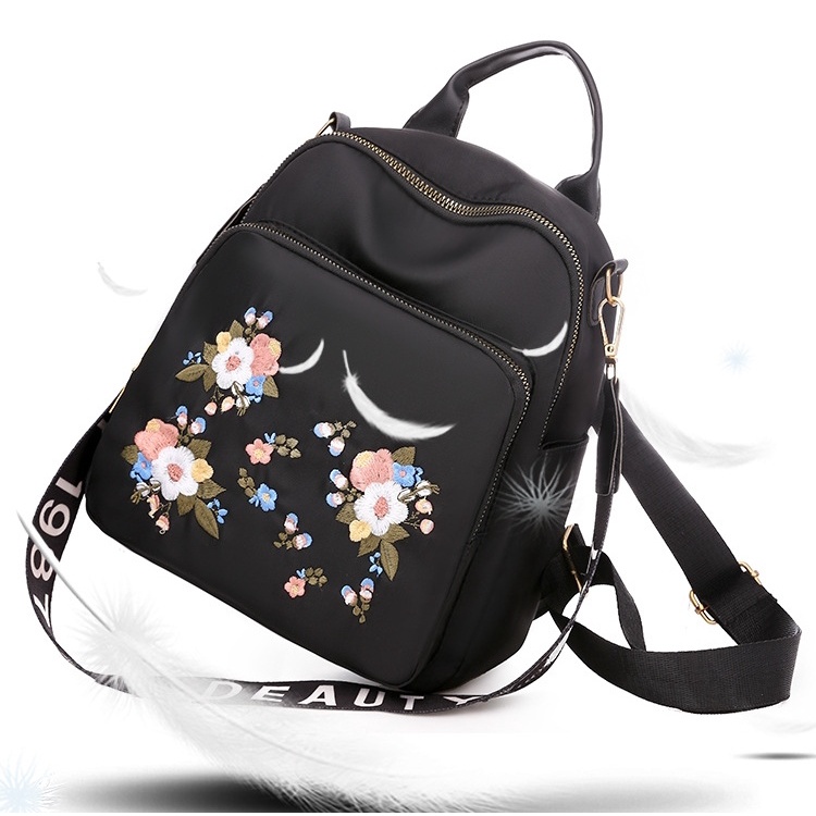 TAS RANSEL WANITA ANTI AIR BACKPACK KOREA HITAM MOTIF BUNGA ASIANA TA319B5 KULIAH IMPORT BATAM MURAH