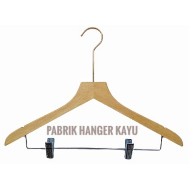 HANGER BAJU KAYU JEPIT KEPALA LURUS HOOK GOLD