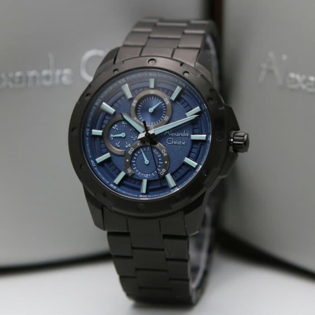 Jam Tangan Pria Alexandre Christie AC 6538 Black Blue Original Garansi Resmi 1 Tahun