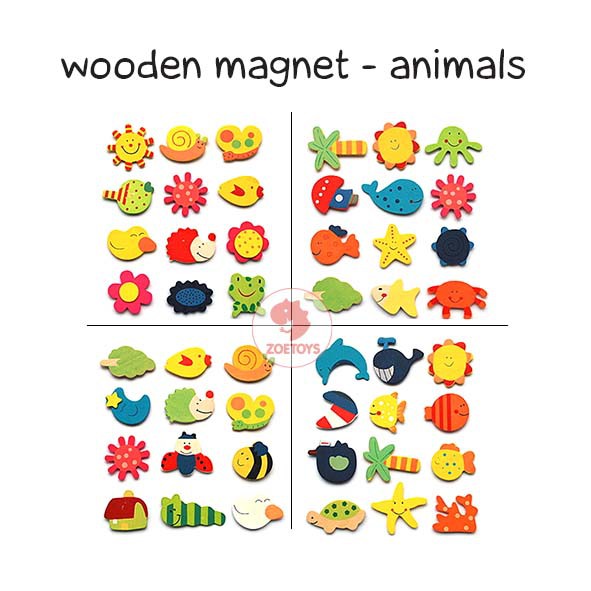Zoetoys Wooden Magnet - Numbers 0-9 Alphabet A-Z Animals | Magnetic Refrigerator Kulkas | Mainan Edukasi Anak