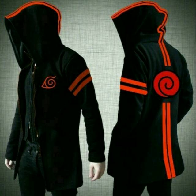 JAKET JUBAH ANIME NARUTO SHIPPUDEN LOGO KONOHA ZIPPER HOODIE - JAKLZ-01