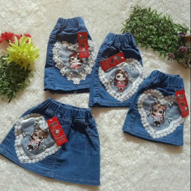 Rok jeans anak ( LOL NON LED ) , size 2-10 tahun