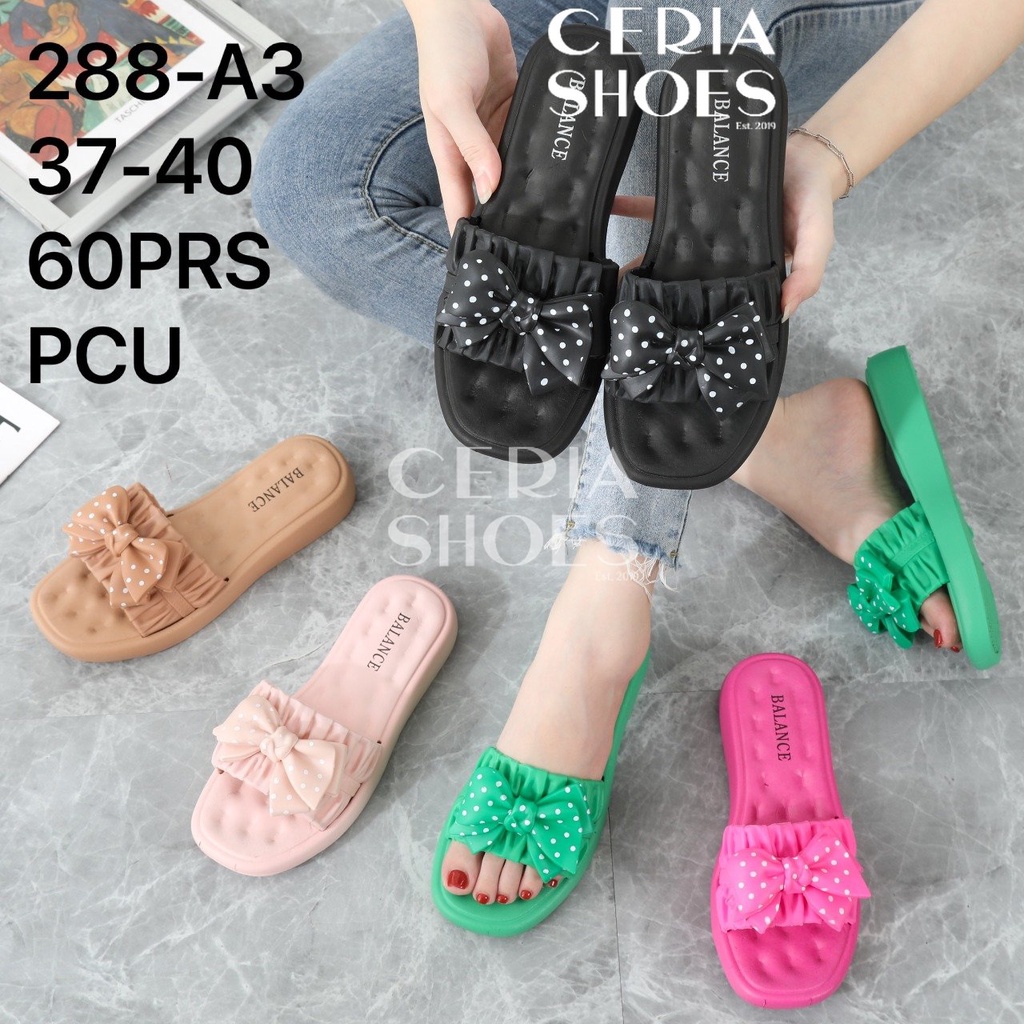 BALANCE Sandal Slop Wanita Karet Jelly Empuk Elastis Tebal Motif Pita Polkadot Rubber Sol Anti Slip Bahan PVC 288