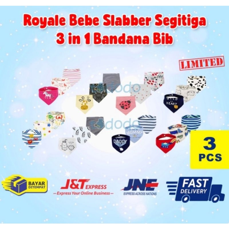 Royale Bebe slabber segitiga 3in 1 bandanan bib celemek makan bayi