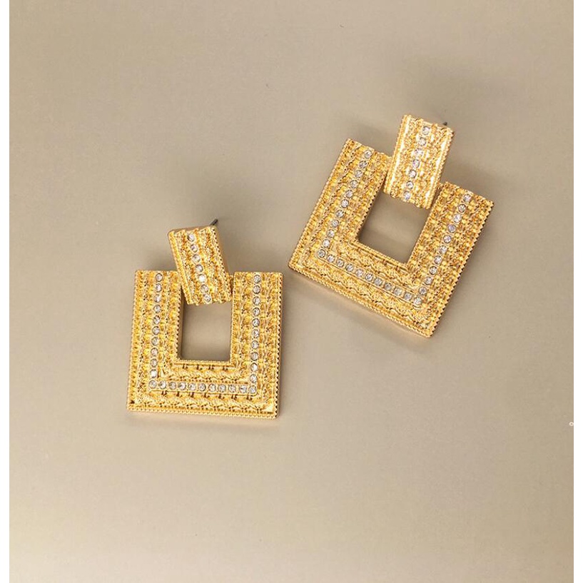 925 jarum perak Eropa dan Amerika desainer model geometris square diamond retro temperamen anting-an