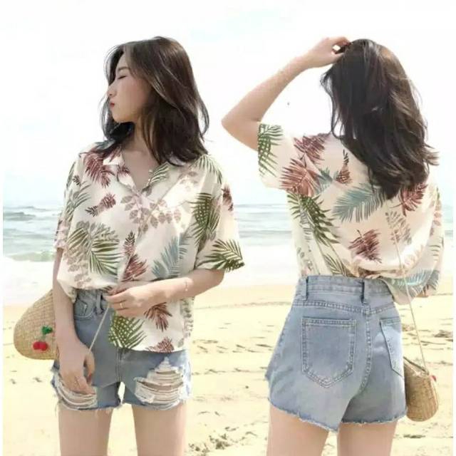 AYOBELI  KEMEJA WANITA DAUN  KEMEJA DAUN PASTEL SUMMER