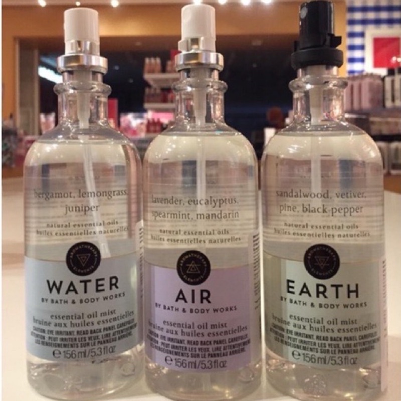 BBW water earth air stress relief eucalyptus tea spearmint mint lavender vanilla rose chamomile berg